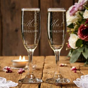 Mr and Mrs Newlywed Typography Wedding Champagne Flute
