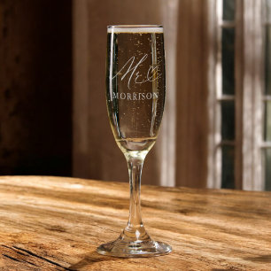 Mr and Mrs Newlywed Typography Wedding Champagne Flute