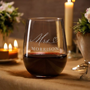 Mr and Mrs Newlywed Typography Wedding Stemless Wine Glass
