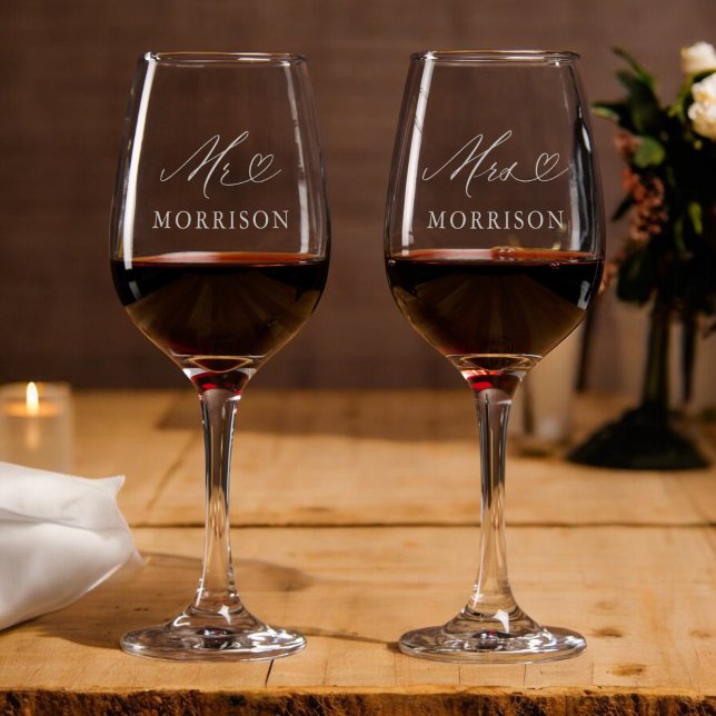 Mr and Mrs Newlywed Typography Wedding Wine Glass (Creator Uploaded)