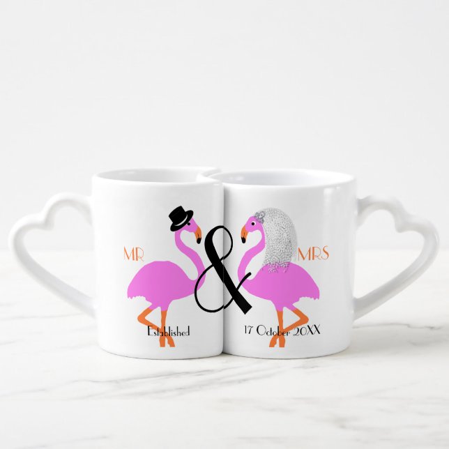 Mr And Mrs Newlyweds Cute Personalized Coffee Mug Set (Back Nesting)