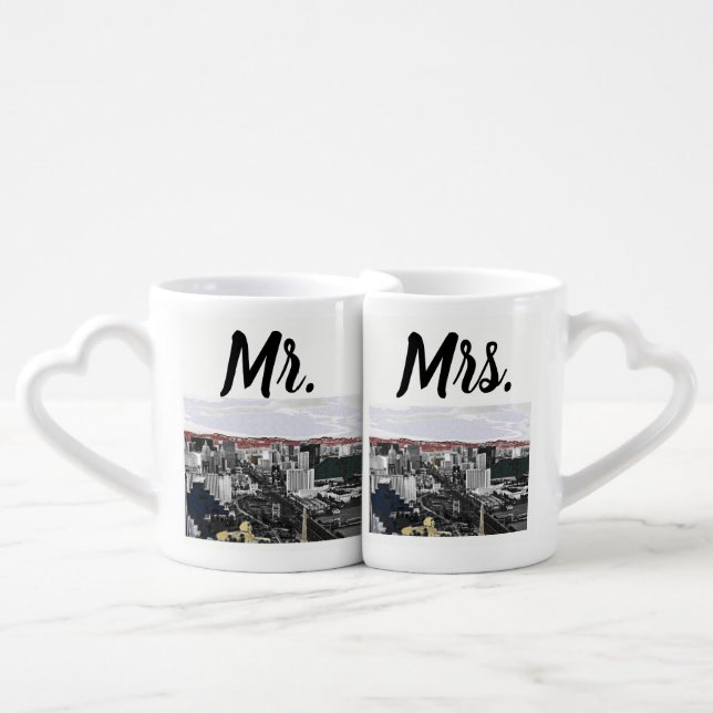 Mr and Mrs Newlyweds las Vegas Coffee Mug Set (Front Nesting)