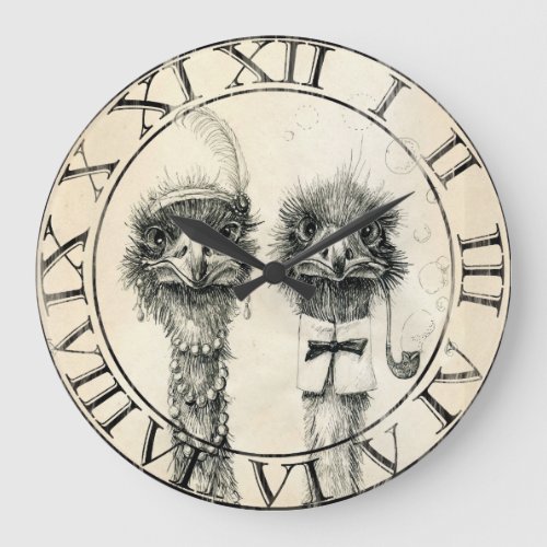 Mr and Mrs Ostrich Large Clock