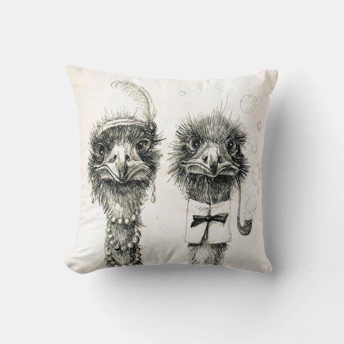 Mr and Mrs Ostrich Throw Pillow