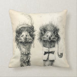 Mr. and Mrs. Ostrich Throw Pillow<br><div class="desc">Vintage post-crossing card.  Artist`s original drawing Also will be suitable for Bridal Shower or invitation. If you purchase it,  please write a review! I need to know how well Zazzle prints my art!!!</div>