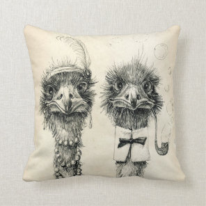 Mr. and Mrs. Ostrich Throw Pillow