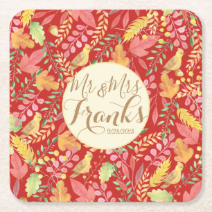 Mr and Mrs Personalized Autumn Cutting Board Square Paper Coaster