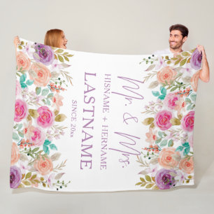 Mr. and Mrs. Personalized Blanket with Flowers