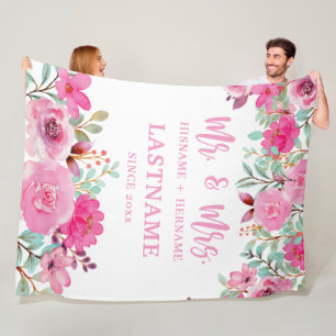 Mr. and Mrs. Personalized Blanket with Flowers