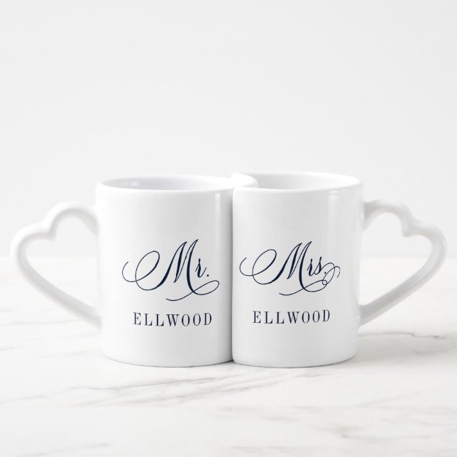 Mr and Mrs Personalized Christmas Gift Newlywed Coffee Mug Set (Front Nesting)