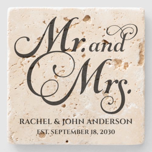 Mr and Mrs, Personalized Engagement Gift, Marble Stone Coaster