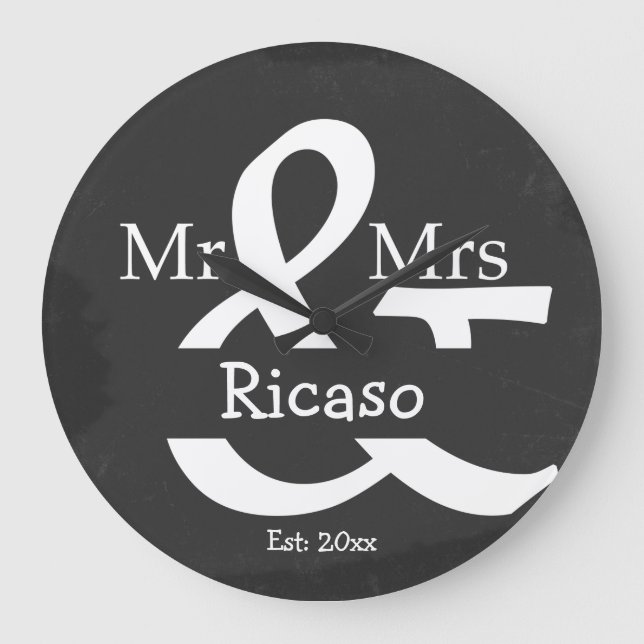 Mr And Mrs Personalized Faux Chalkboard Large Clock (Front)