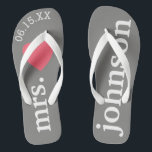 Mr. and Mrs. Personalized Honeymoon with Heart Flip Flops<br><div class="desc">A perfect design for a beach wedding or for the honeymoon. Change the Mrs. to Mr. to make a coordinating pair.</div>