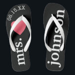 Mr. and Mrs. Personalized Honeymoon with Heart Flip Flops<br><div class="desc">A perfect design for a beach wedding or for the honeymoon. Change the Mrs. to Mr. to make a coordinating pair.</div>