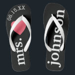 Mr. and Mrs. Personalized Honeymoon with Heart Flip Flops<br><div class="desc">A perfect design for a beach wedding or for the honeymoon. Change the Mrs. to Mr. to make a coordinating pair.</div>