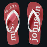 Mr. and Mrs. Personalized Honeymoon with Heart Flip Flops<br><div class="desc">A perfect design for a beach wedding or for the honeymoon. Change the Mrs. to Mr. to make a coordinating pair.</div>