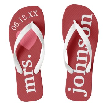 Mr. And Mrs. Personalized Honeymoon With Heart Flip Flops by MarshShoes at Zazzle