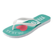 Mr. and Mrs. Personalized Honeymoon with Heart Flip Flops (Angled)