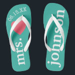 Mr. and Mrs. Personalized Honeymoon with Heart Flip Flops<br><div class="desc">A perfect design for a beach wedding or for the honeymoon. Change the Mrs. to Mr. to make a coordinating pair.</div>