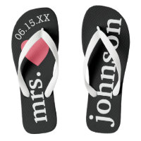 Mr. and Mrs. Personalized Honeymoon with Heart Flip Flops