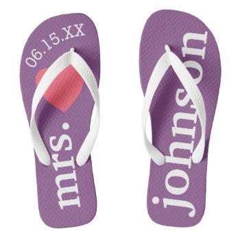 Mr. And Mrs. Personalized Honeymoon With Heart Flip Flops by MarshShoes at Zazzle