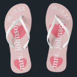 Mr. and Mrs. Personalized Honeymoon with Heart Flip Flops<br><div class="desc">Blush Pink - A perfect design for a beach wedding or for the honeymoon. Change the Mrs. to Mr. to make a coordinating pair.</div>