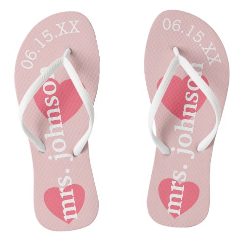 Mr and Mrs Personalized Honeymoon with Heart Flip Flops