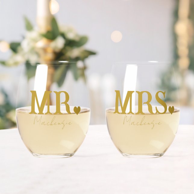 Mr And Mrs Personalized Newly Weds Stemless Wine Glass (Insitu (Wedding))