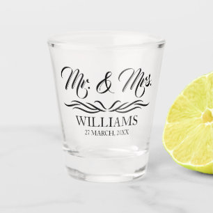 Mr and Mrs Personalized Surname Wedding Favor Shot Glass