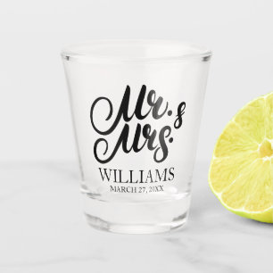 Mr and Mrs Personalized Surname Wedding Favor Shot Glass