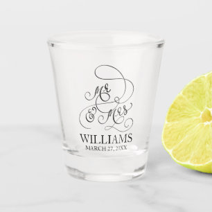 Mr and Mrs Personalized Surname Wedding Favor Shot Shot Glass