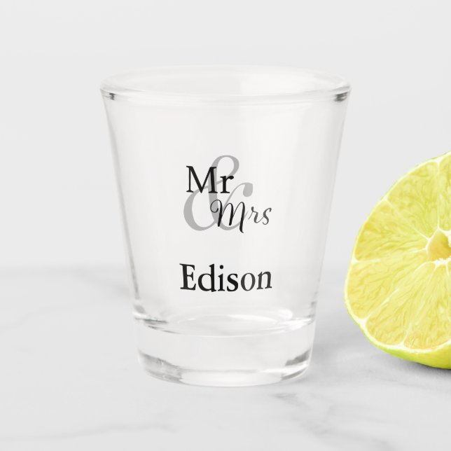 Mr and Mrs Personalized Surname Wedding Shot Glass (Front)