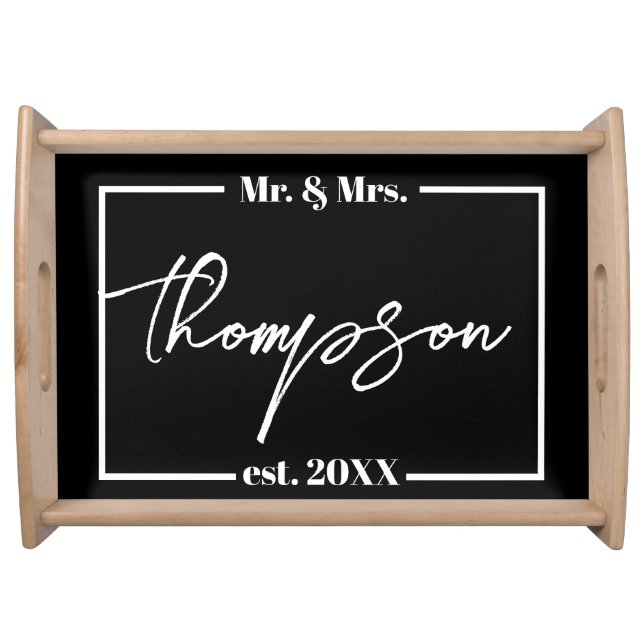 Mr. and Mrs. Personalized Wedding Gift Last Name Serving Tray (Front)