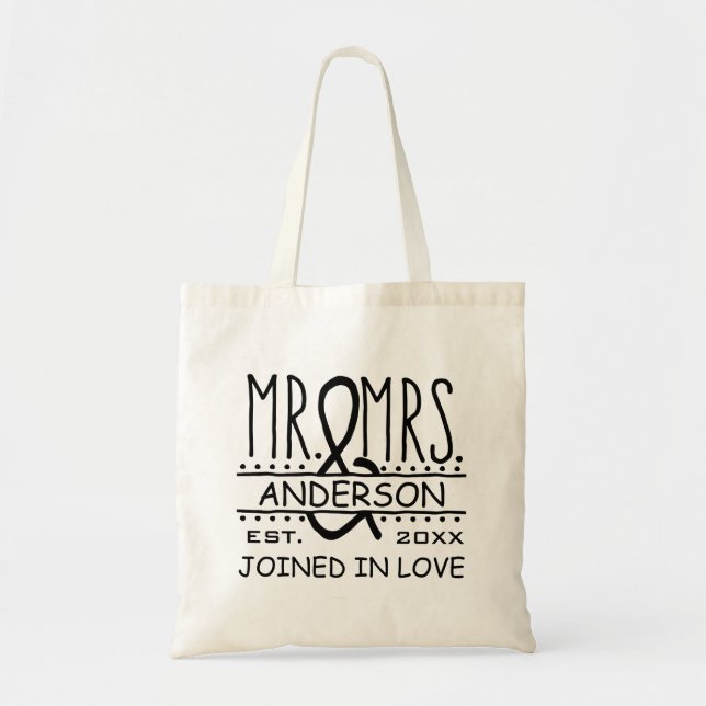 Mr and Mrs Personalized Wedding Last Name Date Tote Bag (Front)