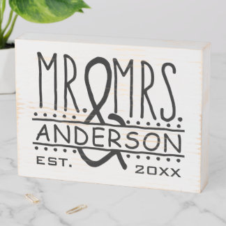 Mr and Mrs Personalized Wedding Last Name Est Date Wooden Box Sign