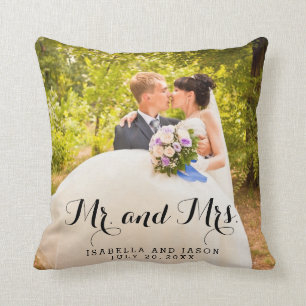 Mr and Mrs Personalized Wedding Photo Throw Pillow