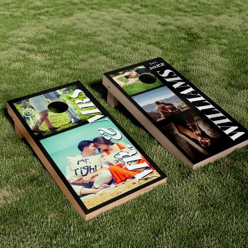 Mr and Mrs Photo Collage  Last Name Cornhole Set