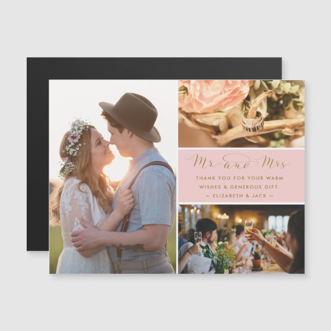 Mr and Mrs Photo Collage Pink Wedding Thank You (Front/Back)