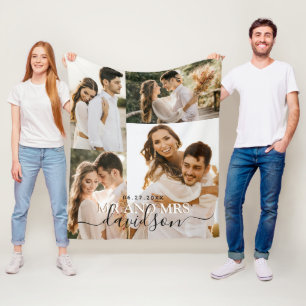Mr And Mrs Photo Collage Wedding  Fleece Blanket