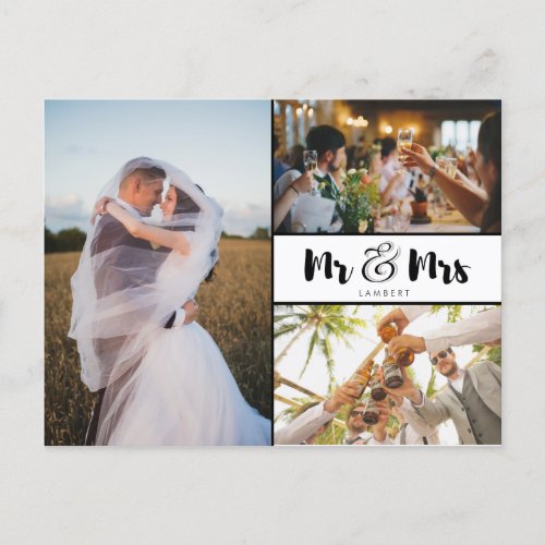 Mr and Mrs Photo Collage Wedding Thank You Invitation Postcard