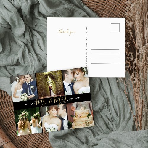 Mr and Mrs Photo Collage Wedding Thank You Postcard