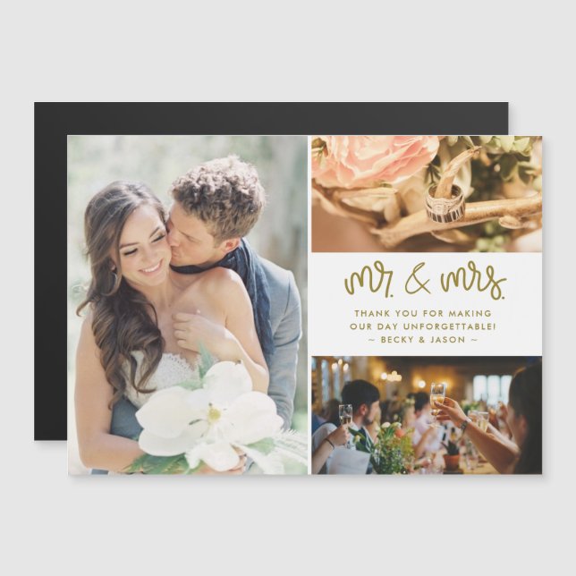 Mr and Mrs Photo Gold Wedding Thank You  (Front/Back)