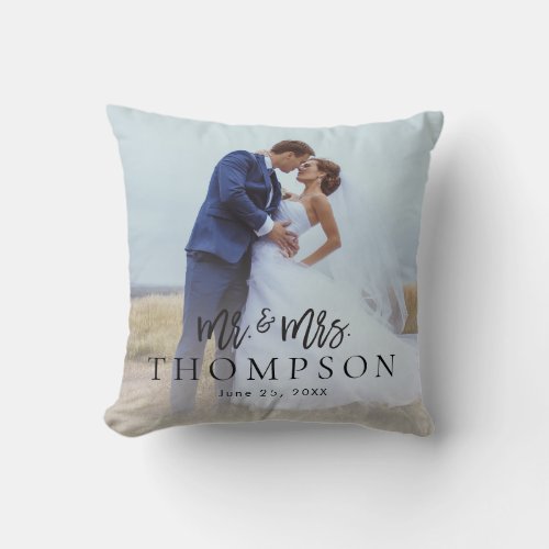 Mr and Mrs Photo Wedding Newlywed Modern Gift  Throw Pillow