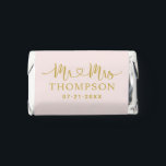 Mr and Mrs Pink and Gold Personalized Wedding Hershey's Miniatures<br><div class="desc">Elegant custom wedding Hershey's Chocolate Miniatures candy favors include a modern and minimal "Mr and Mrs" design in heart calligraphy script featuring a monogram of the married couple's last name and wedding date in stylish text that can be personalized. The back includes a simple and sweet thank you message to...</div>