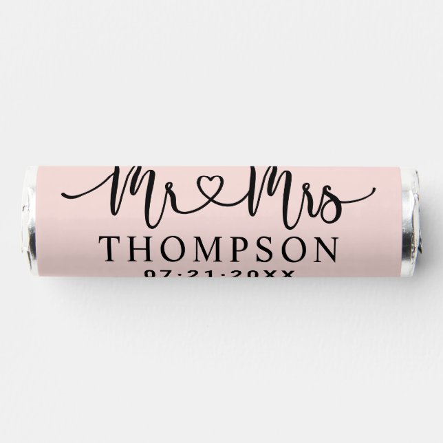 Mr and Mrs Pink Black Heart Script Custom Wedding Breath Savers® Mints (Front)