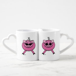Mr And Mrs Pink Cartoon Pig Love Mug Set