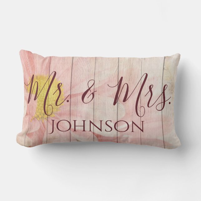 Mr and Mrs Pink Floral Lumbar Pillow (Front)