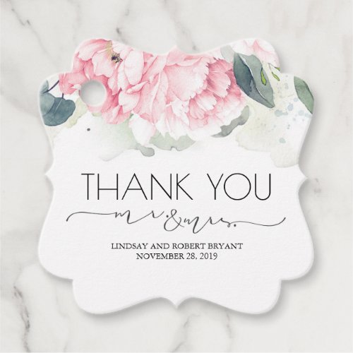 Mr and Mrs Pink Floral Thank You Favor Tags