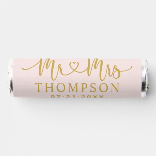 Mr and Mrs Pink Gold Heart Script Custom Wedding Breath Savers Mints