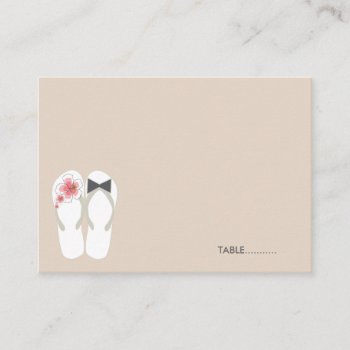 Mr And Mrs Pink Hibiscus Flip Flops Beach Wedding Place Card by fatfatin_box at Zazzle